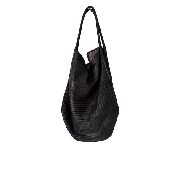 MAJO Leather Hobo Tote Bag Black made in Italy - Picture 2 of 15